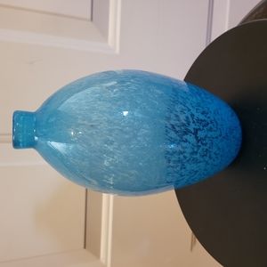 Blue Cultha Bubble Hand Blown Glass Vintage Vase 8"
